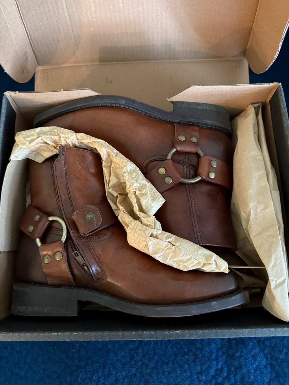 Frye Brown Leather Harness Ankle Boots